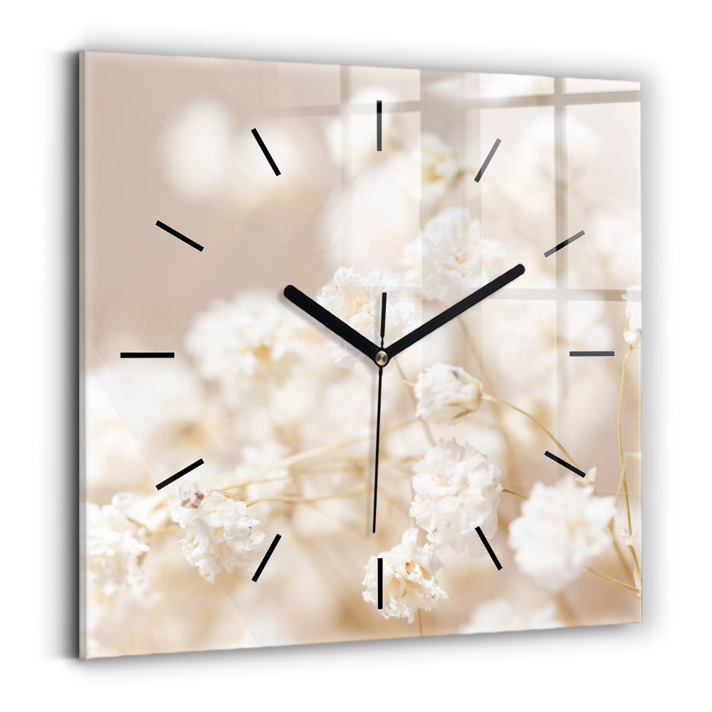 Horloge carrée en verre Petites fleurs blanches