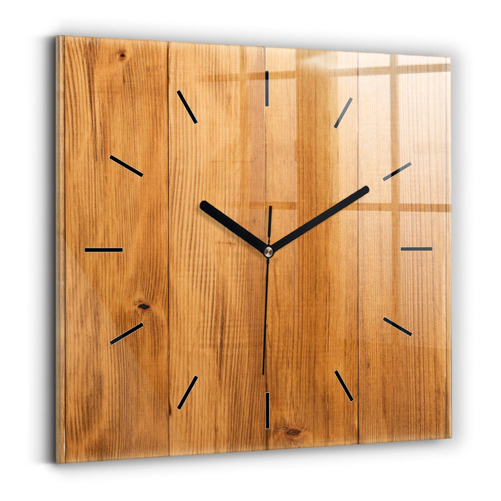 Horloge carrée en verre Planches en bois