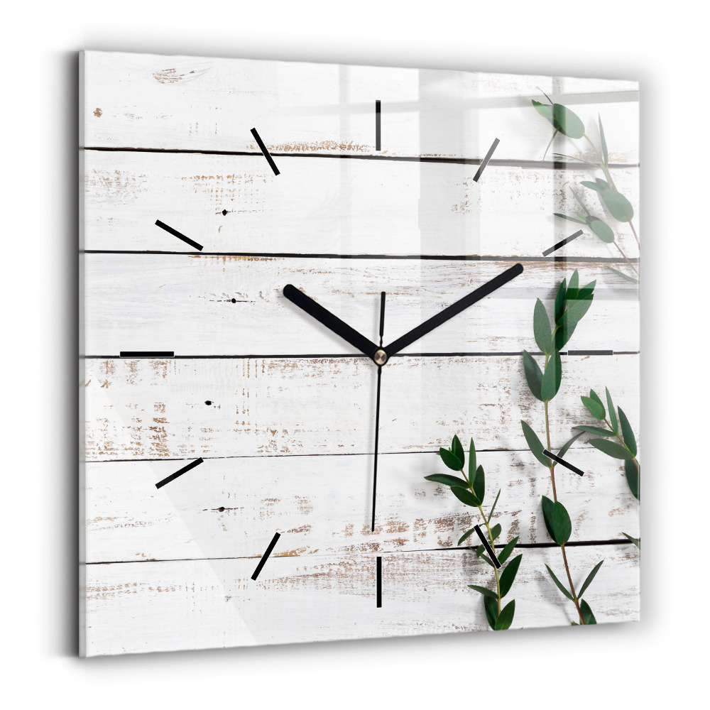 Horloge carrée en verre Planches en bois clair