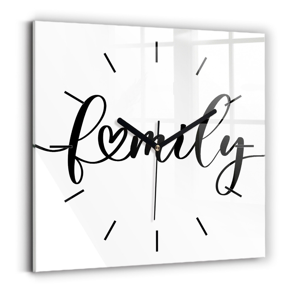 Horloge carrée en verre Inscription familiale et cœur