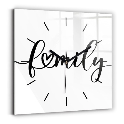 Horloge carrée en verre Inscription familiale et cœur