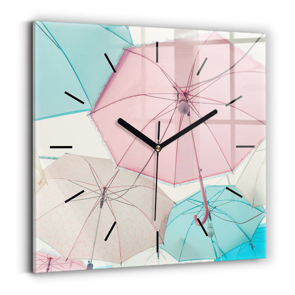 Horloge murale carrée Parapluies pastel