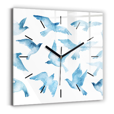 Horloge carrée en verre Oiseaux bleus en vol
