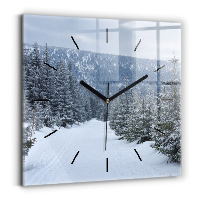 Horloge carrée en verre Montagnes géantes de Bohême en hiver