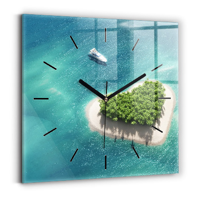 Horloge carrée en verre Île du cœur