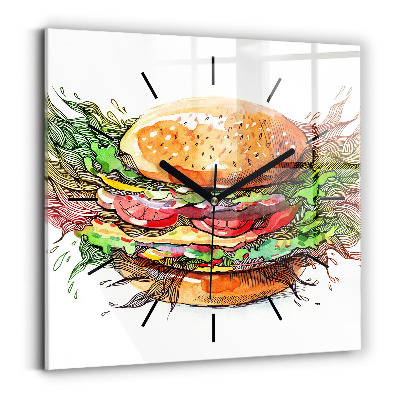 Horloge murale carrée Hamburger au fromage XXL