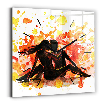 Pendule carrée en verre Amour et couple amoureux