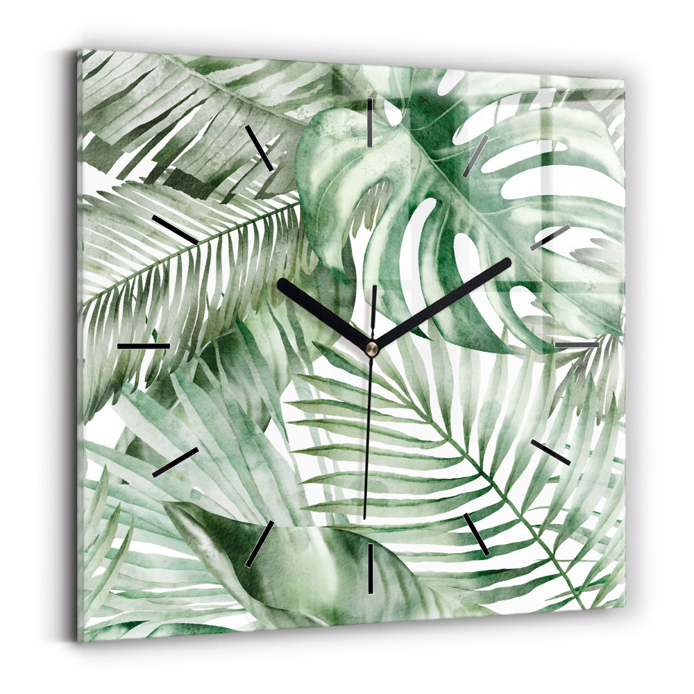Horloge carrée en verre Feuilles de plantes peintes