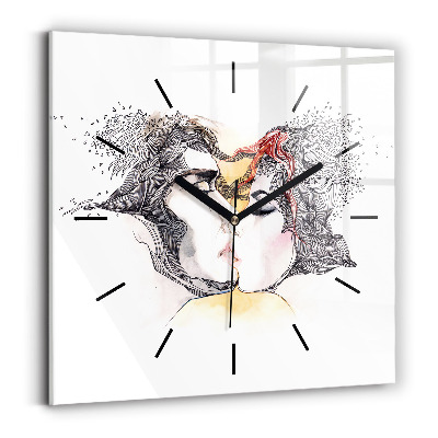 Horloge carrée en verre Dessin d'un baiser d'amour