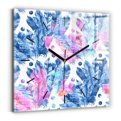 Horloge murale carrée Plumes colorées
