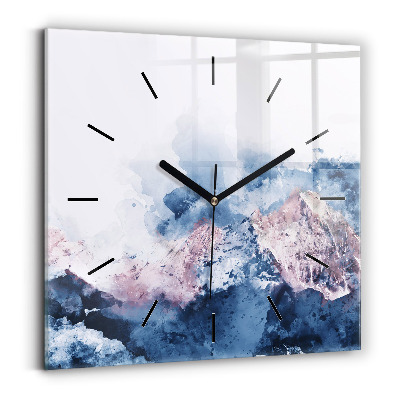Pendule carrée en verre Chaînes de montagnes abstraites
