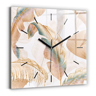 Horloge carrée en verre Motif de feuilles de la nature
