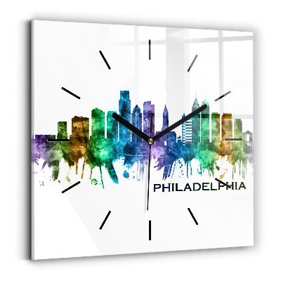 Horloge murale carrée Philadelphie colorée