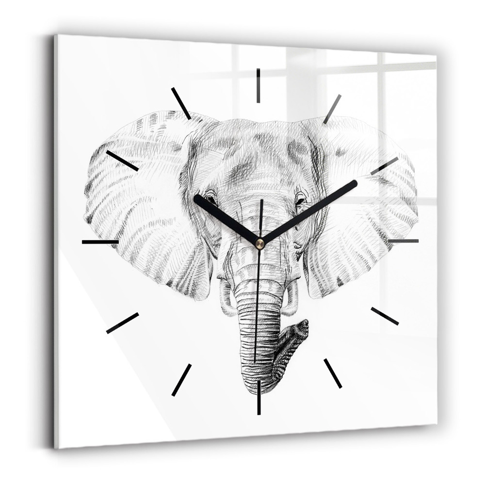 Horloge murale carrée Tête d'éléphant graphique