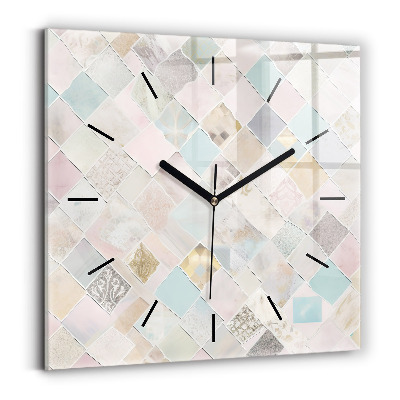 Horloge carrée en verre Tuiles colorées