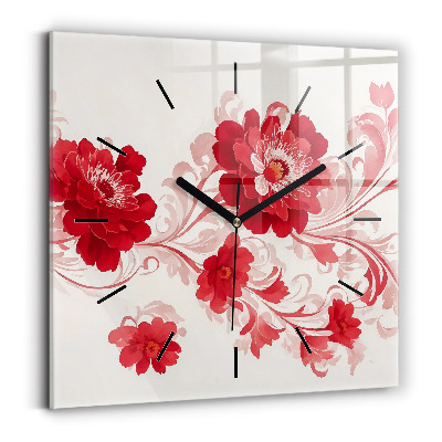 Horloge carrée en verre Fleurs rouges
