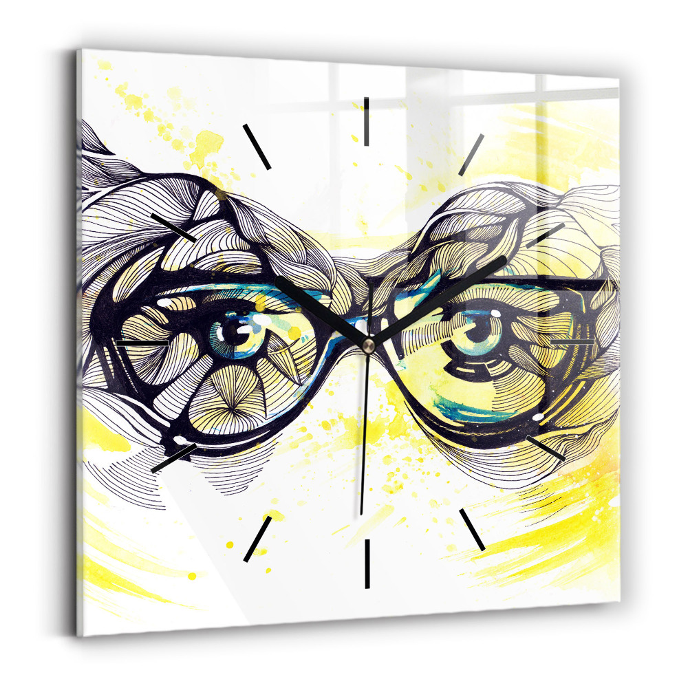 Horloge carrée en verre Yeux dans des lunettes