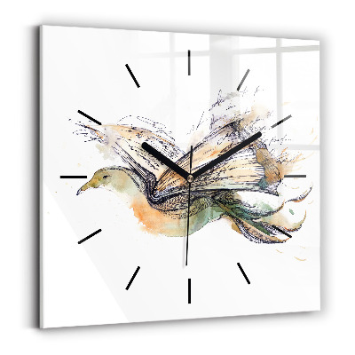 Horloge carrée en verre Oiseau et livre
