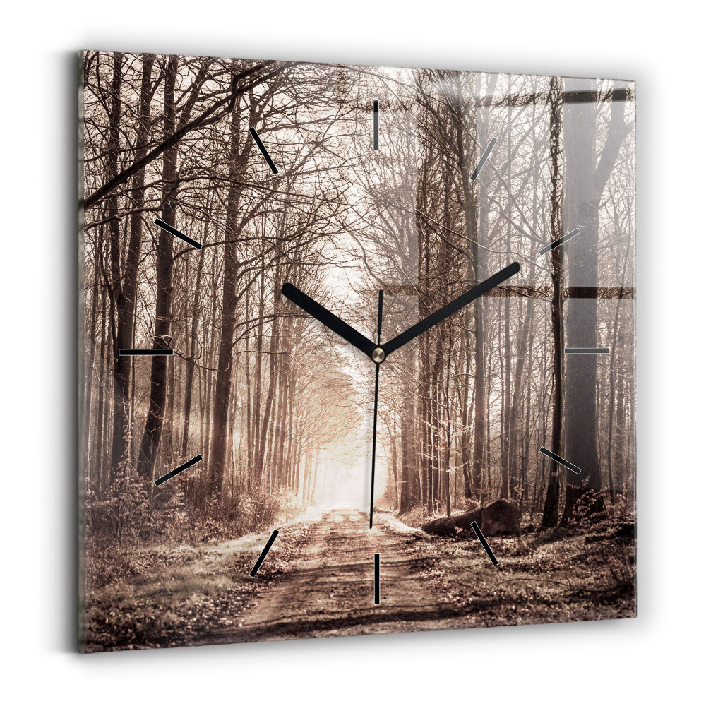 Horloge murale carrée Sentier forestier en sépia