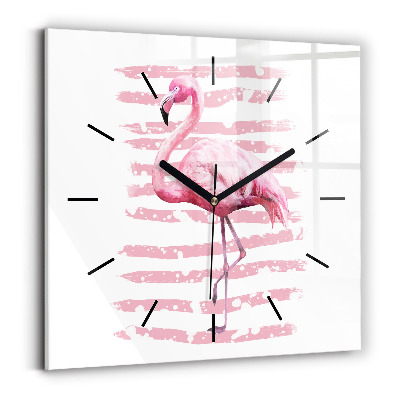 Horloge carrée en verre Graphique de flamant rose