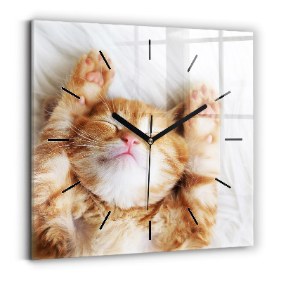Horloge carrée en verre Petit chat endormi