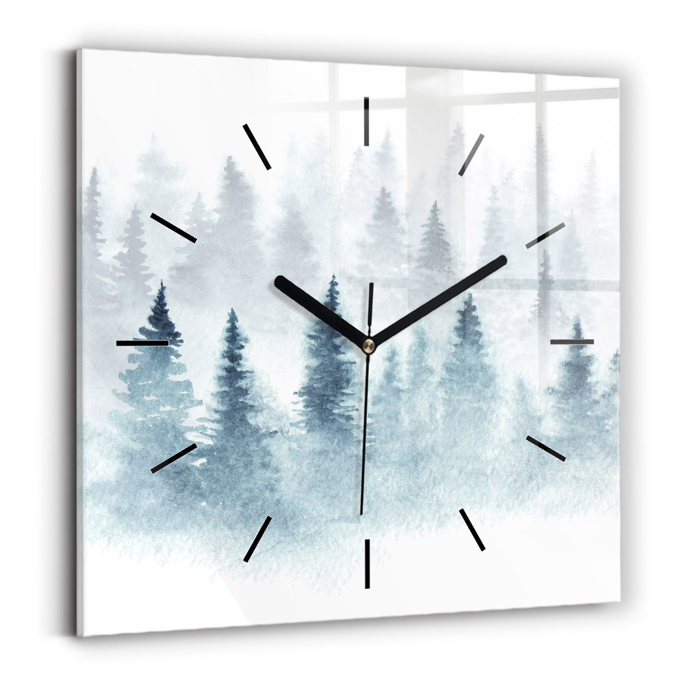 Horloge carrée en verre Forêt d'hiver