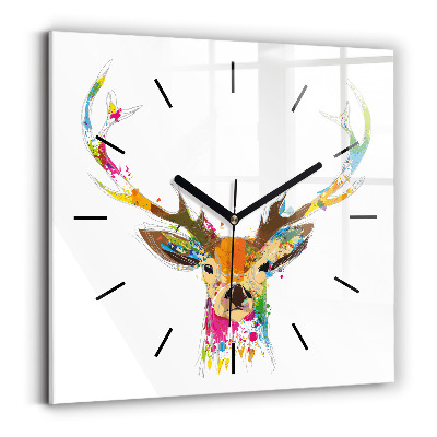 Horloge carrée en verre Tête de cerf colorée