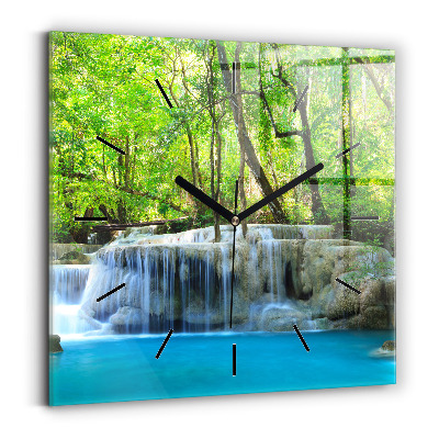 Pendule carrée en verre Cascade dans la forêt