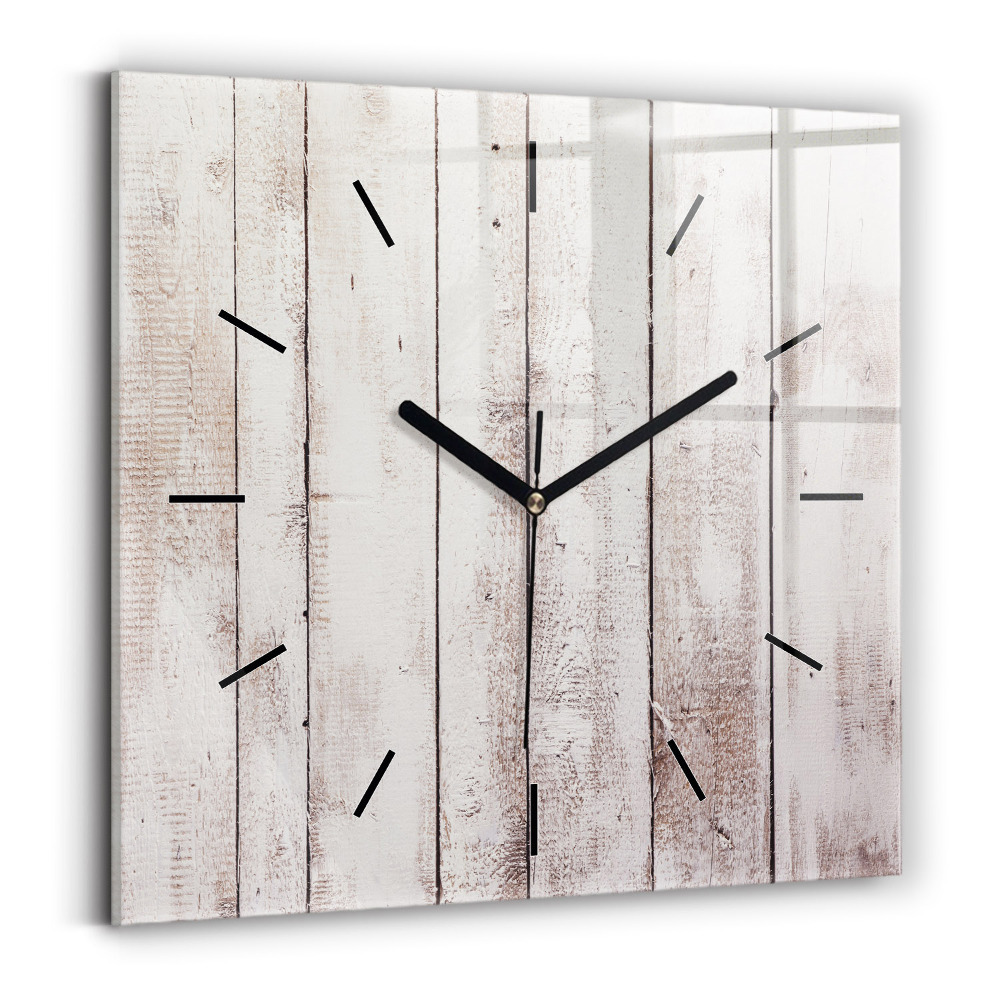 Horloge carrée en verre Planches de bois clair