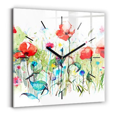 Horloge murale carrée Fleurs dans une prairie