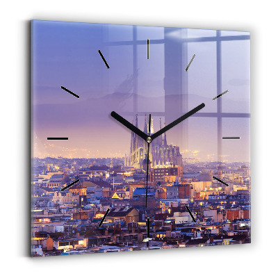 Horloge carrée en verre Vue de Barcelone