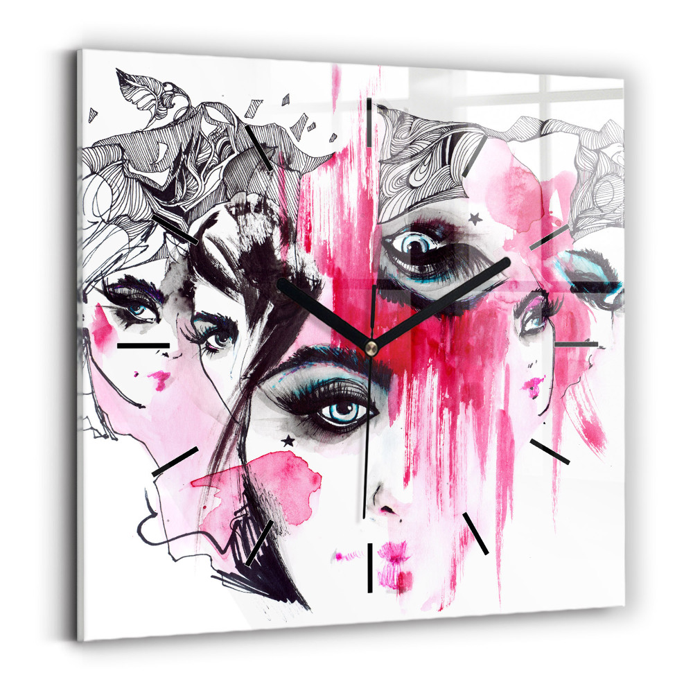 Pendule carrée en verre Abstraction aux multiples visages