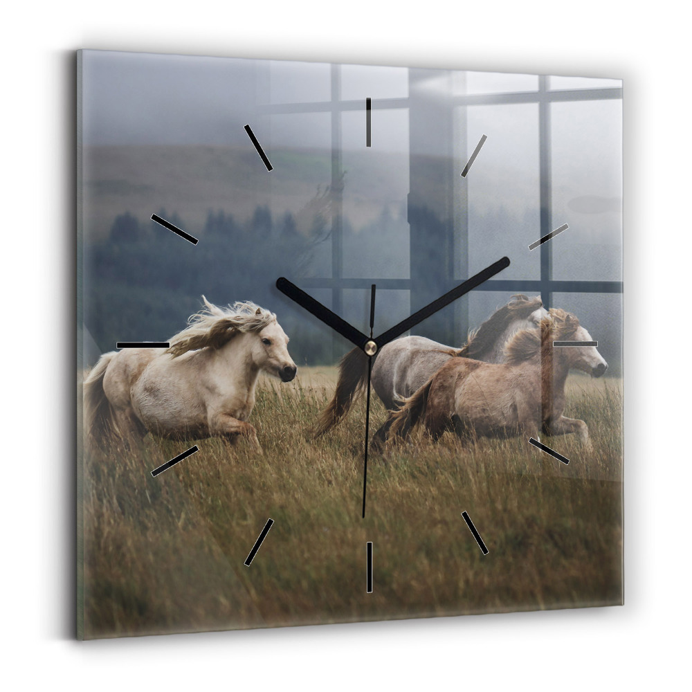 Pendule carrée en verre Chevaux au galop