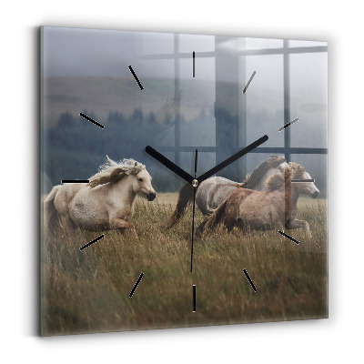 Pendule carrée en verre Chevaux au galop