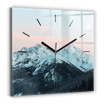 Horloge carrée en verre Chaîne de montagnes en hiver