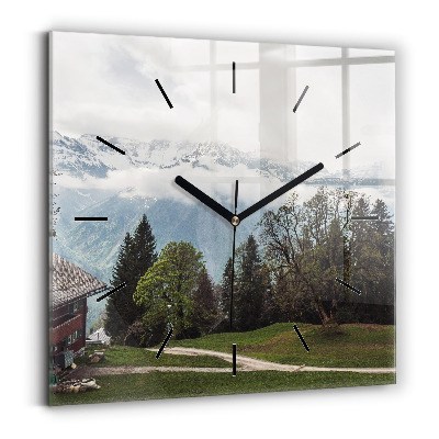 Horloge carrée en verre Vue de la montagne