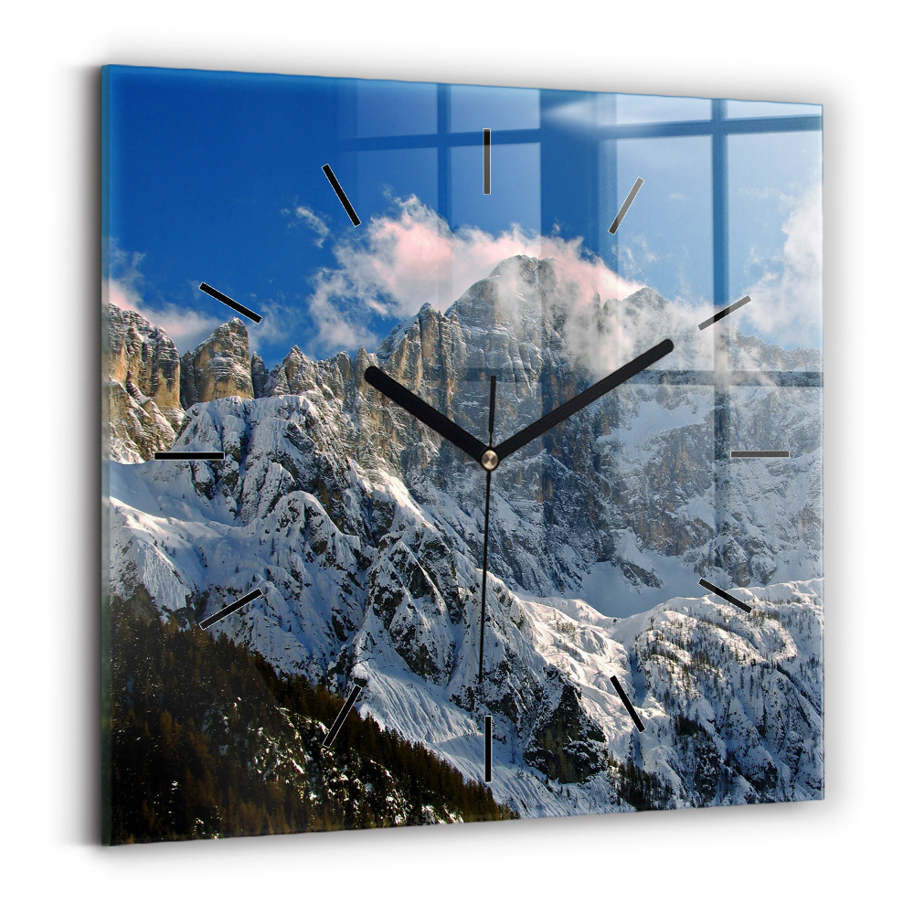 Horloge carrée en verre Montagnes sous un ciel bleu
