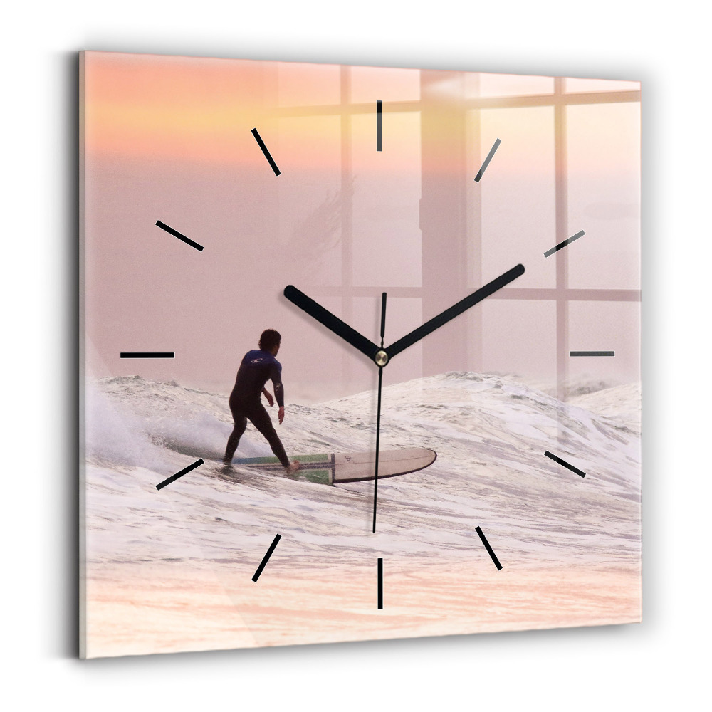 Horloge carrée en verre Surfeur à Hawaï
