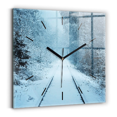 Horloge carrée en verre Cerfs sur la voie ferrée