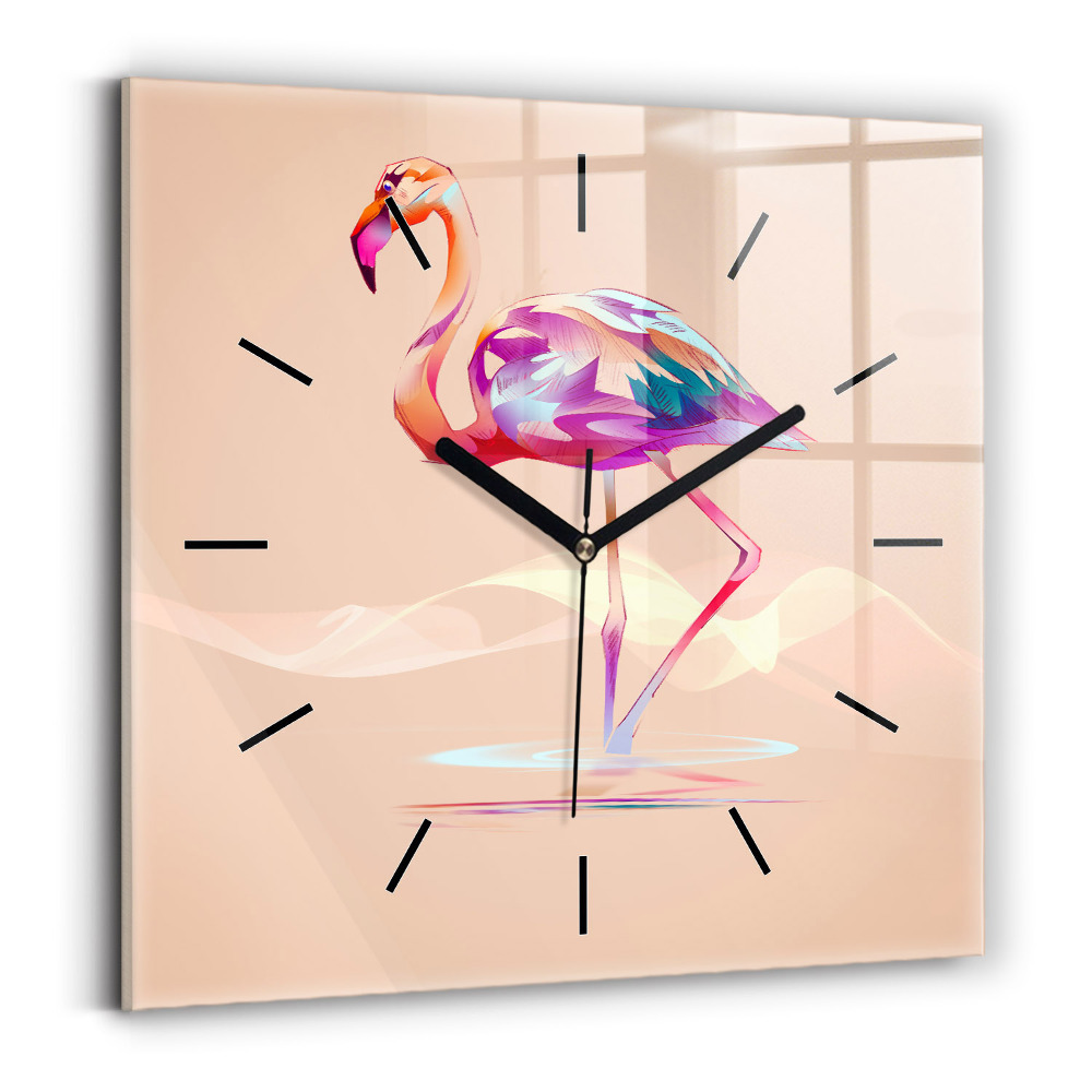 Horloge carrée en verre Illustration d'un flamant rose