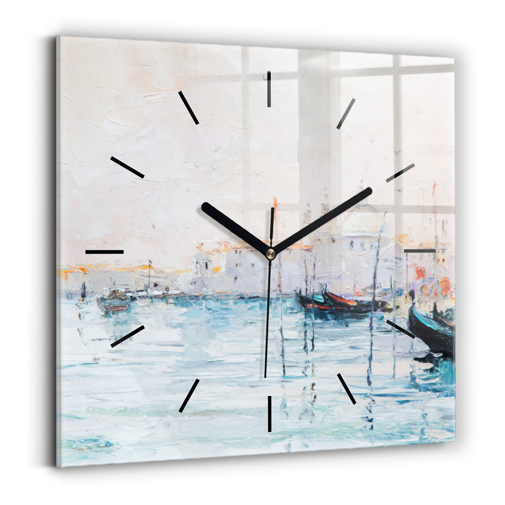 Horloge carrée en verre Peinture à l'huile d'un yacht en mer