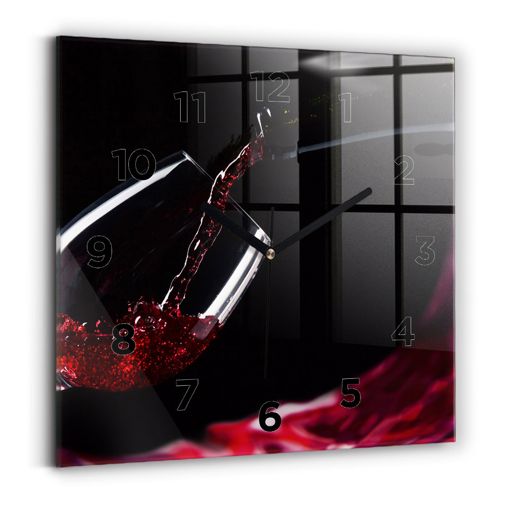 Horloge carrée en verre Vin rouge