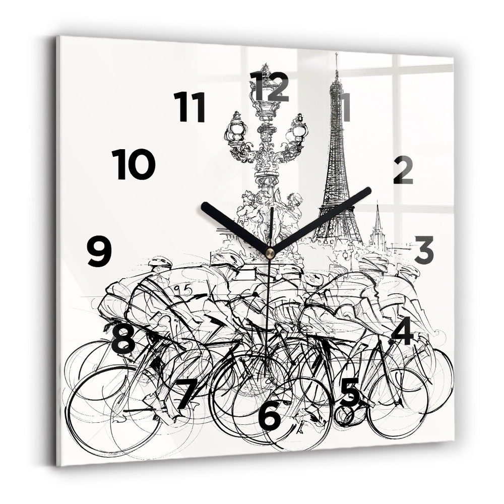 Pendule carrée en verre Dessin d'une course cycliste
