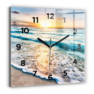 Horloge carrée en verre Plage, mer et sable