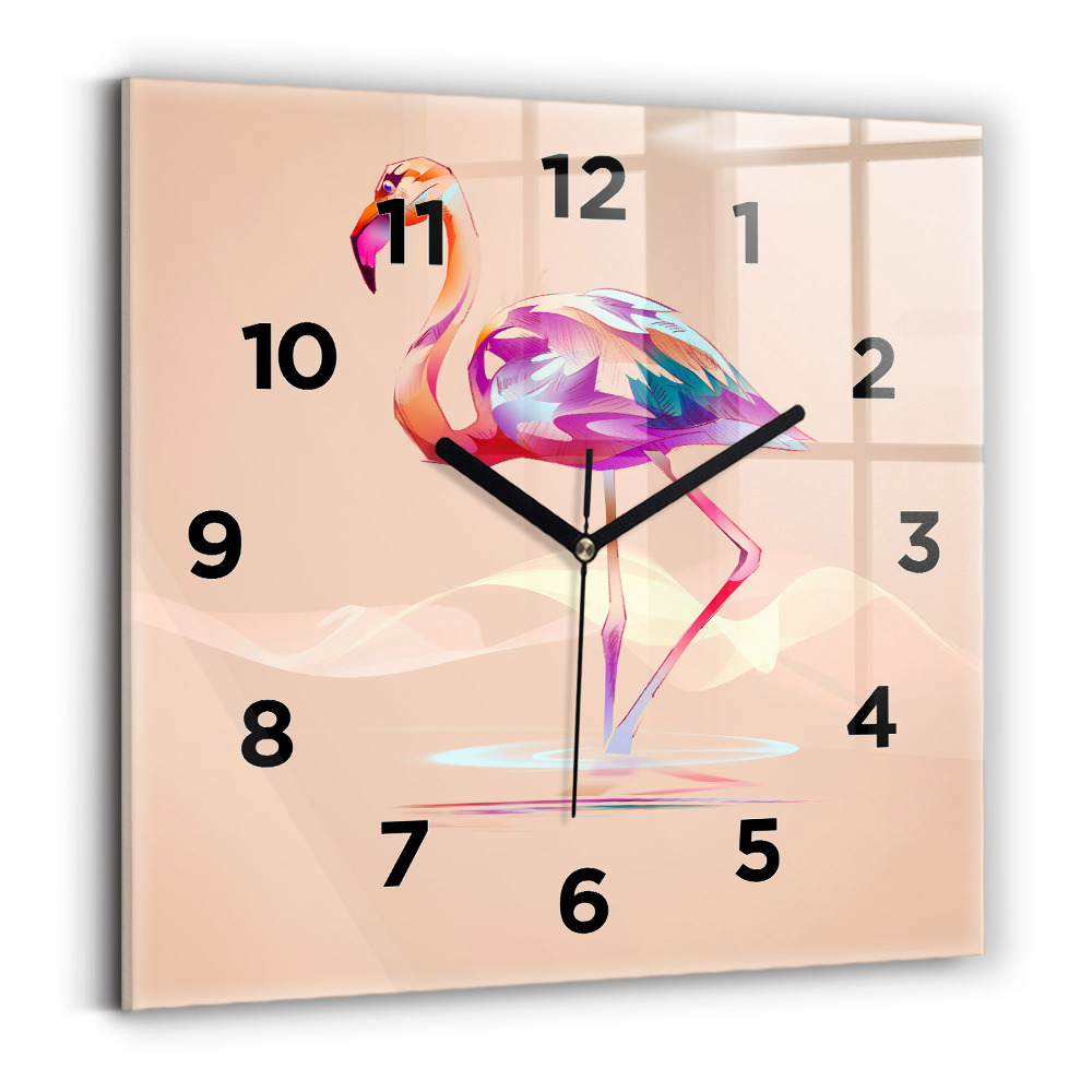 Horloge carrée en verre Illustration d'un flamant rose