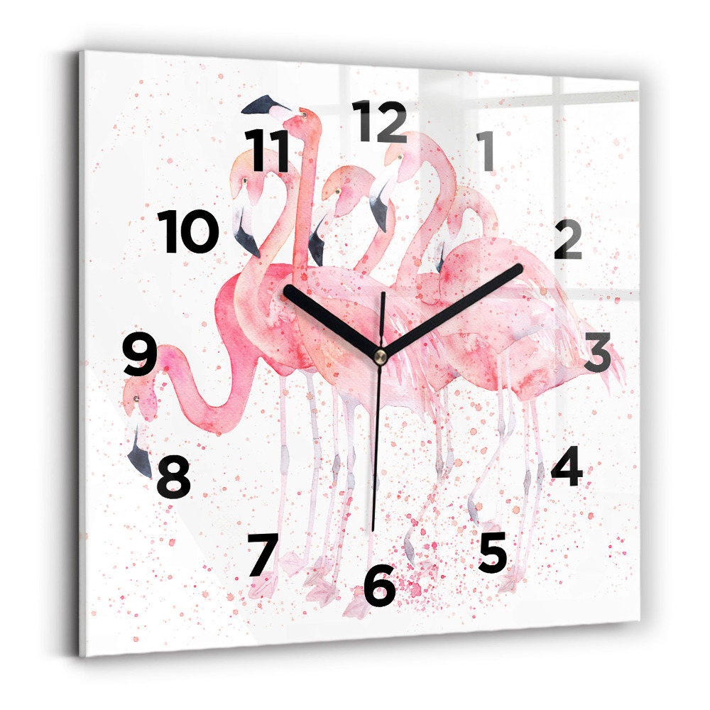 Horloge carrée en verre Grappe de flamants roses
