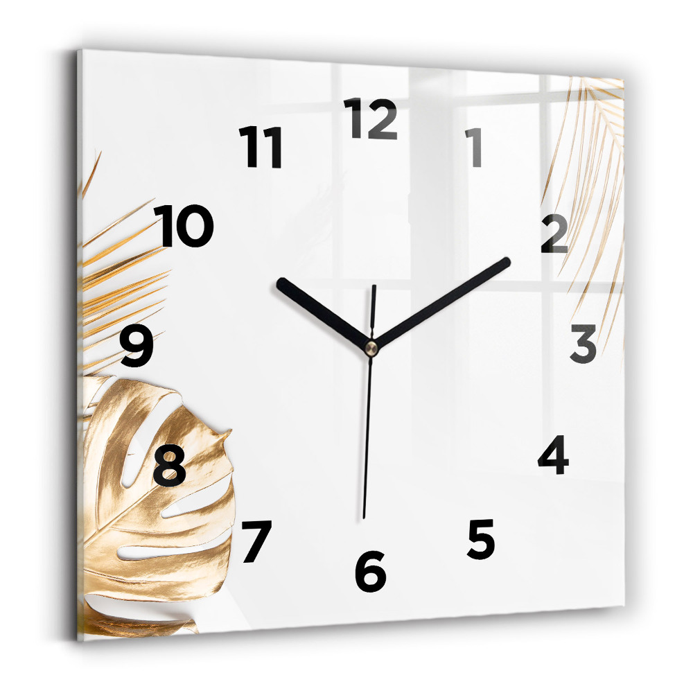 Horloge carrée en verre Feuilles tropicales