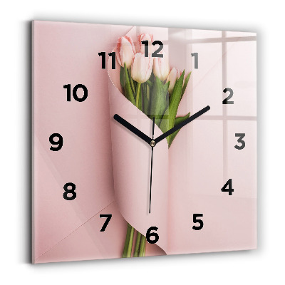 Horloge murale carrée Bouquet de tulipes