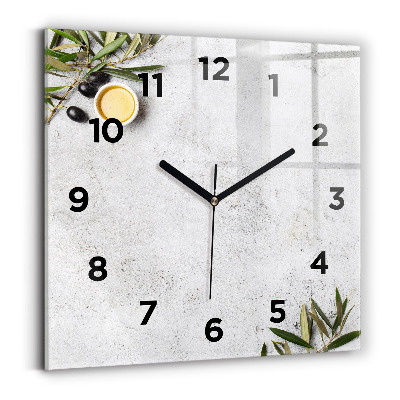 Pendule carrée en verre Olives minimalistes