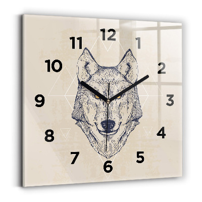 Pendule carrée en verre Tête de loup